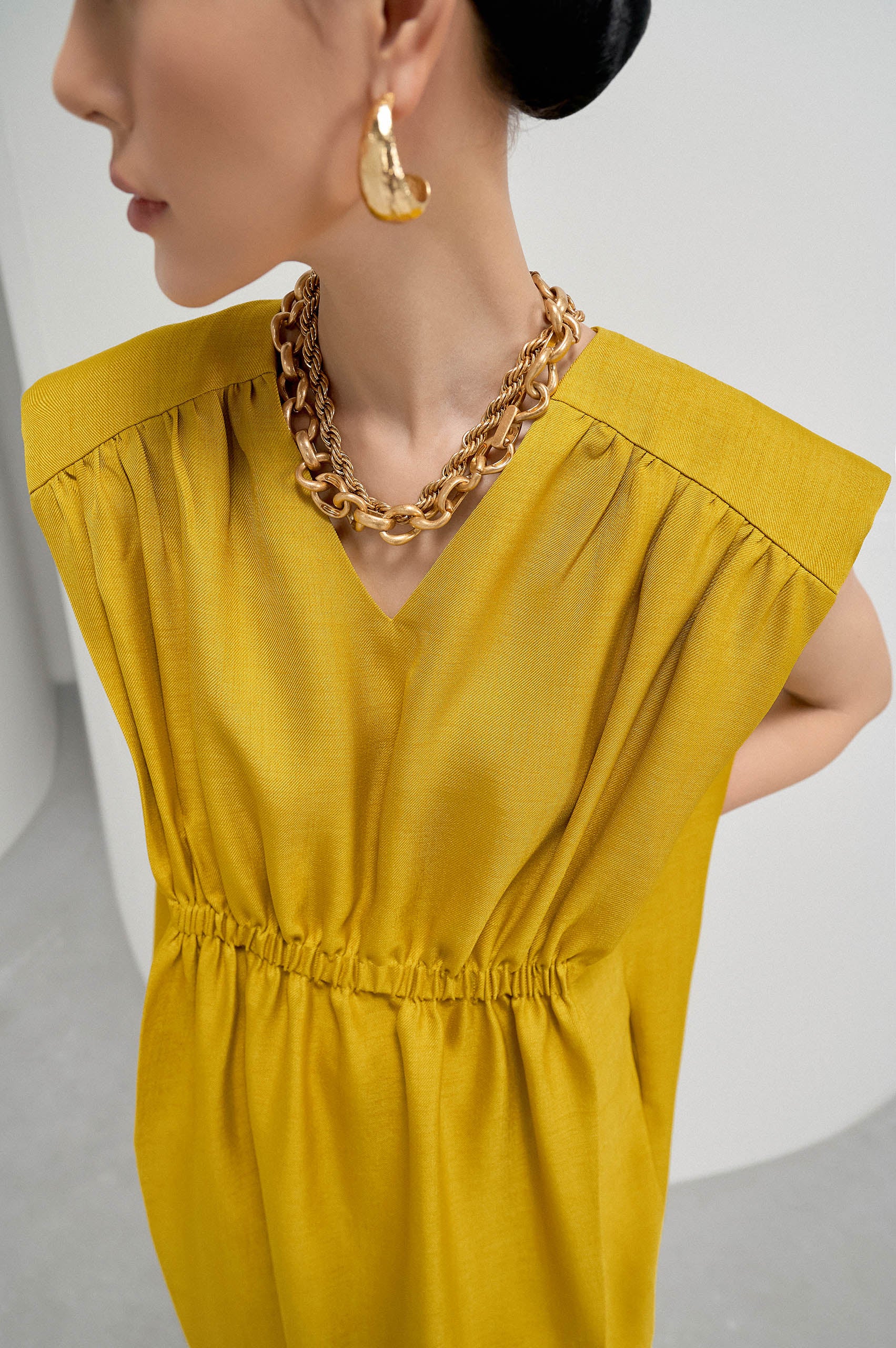 V-neck Square Shoulder Dress