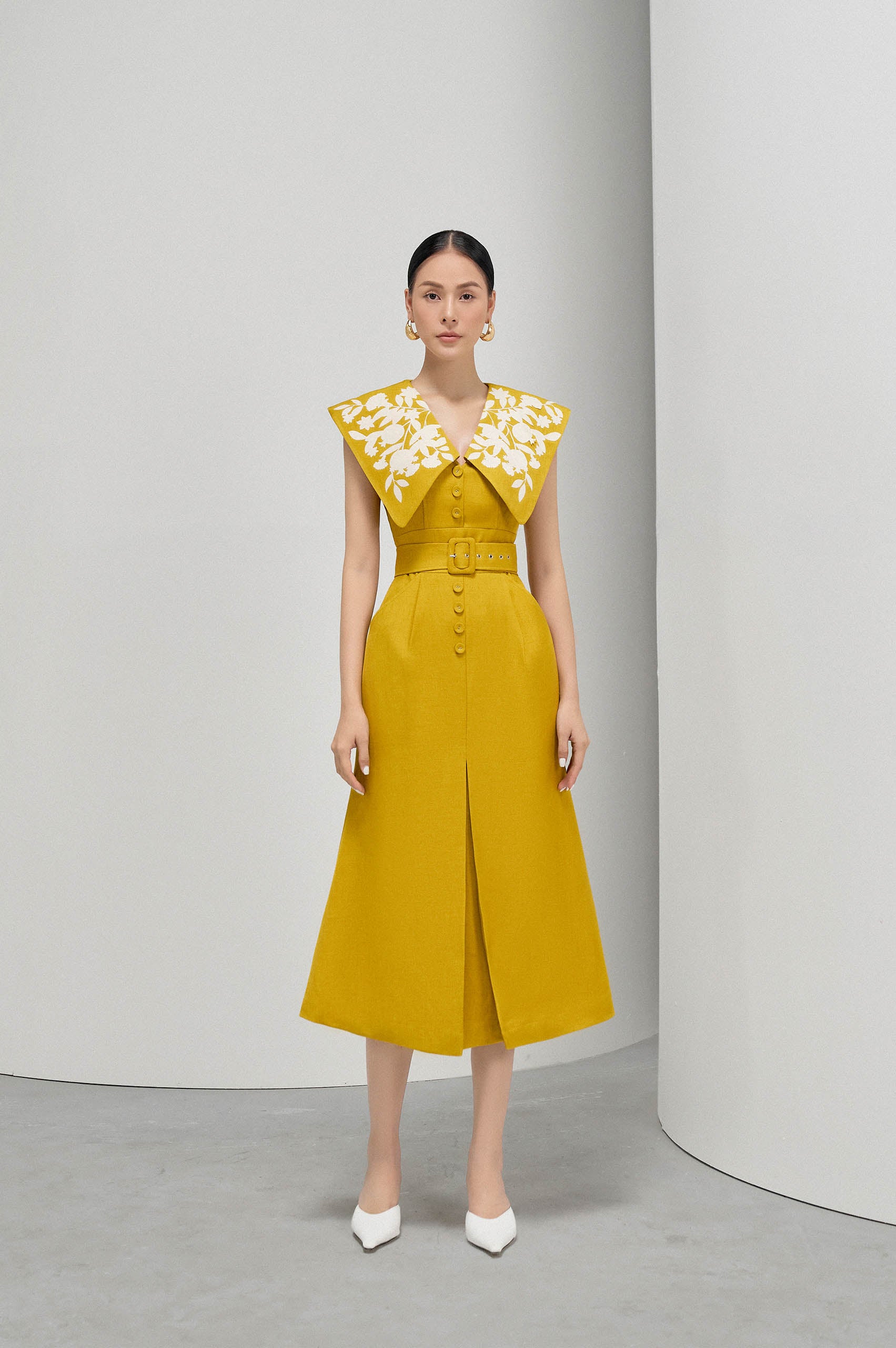 Gold Nuggets Square Collar Dress VL1010