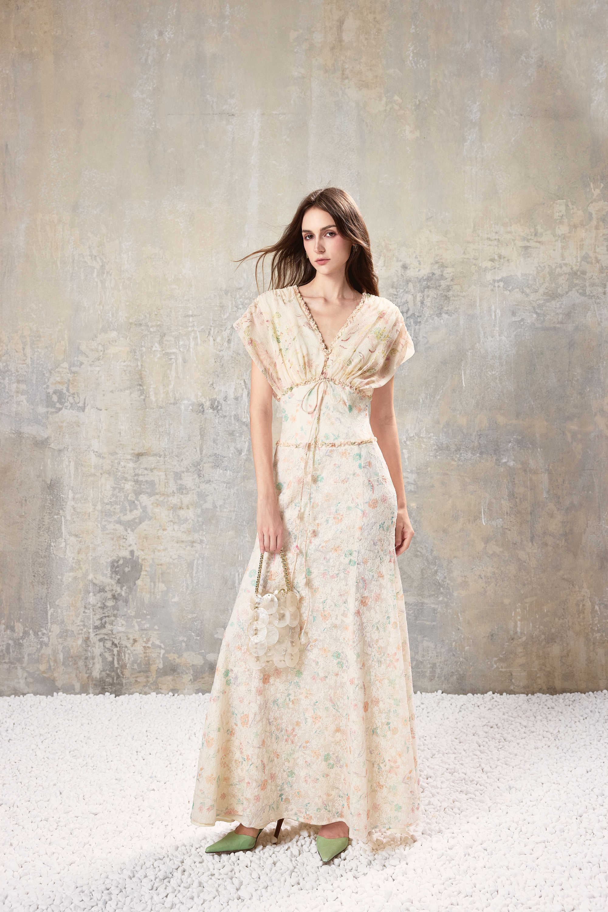 V Neck Floral Maxi Dress