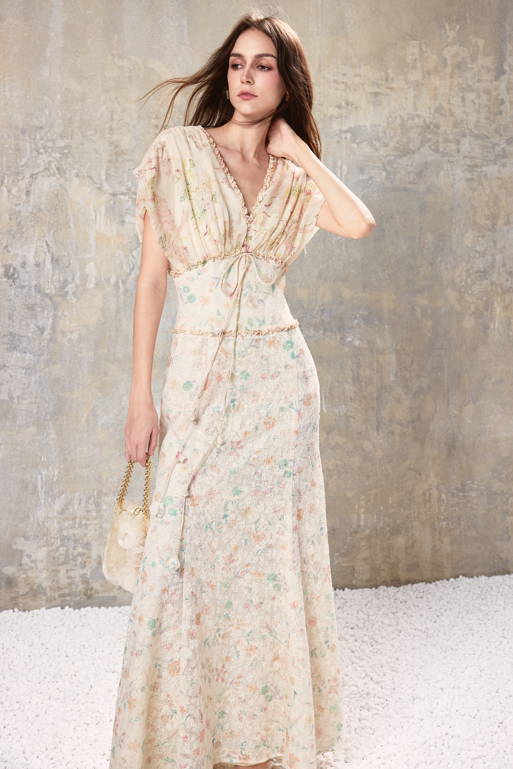 V Neck Floral Maxi Dress