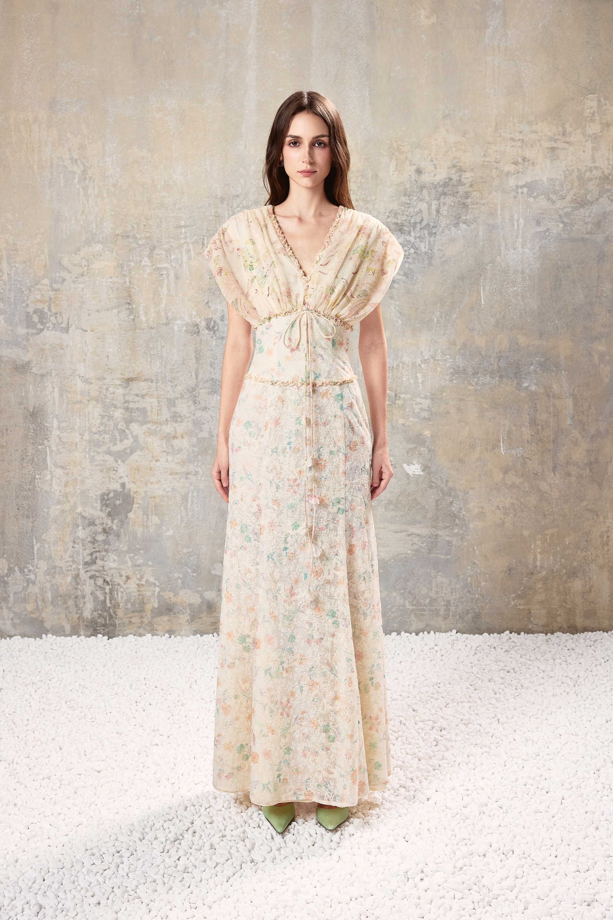 V Neck Floral Maxi Dress