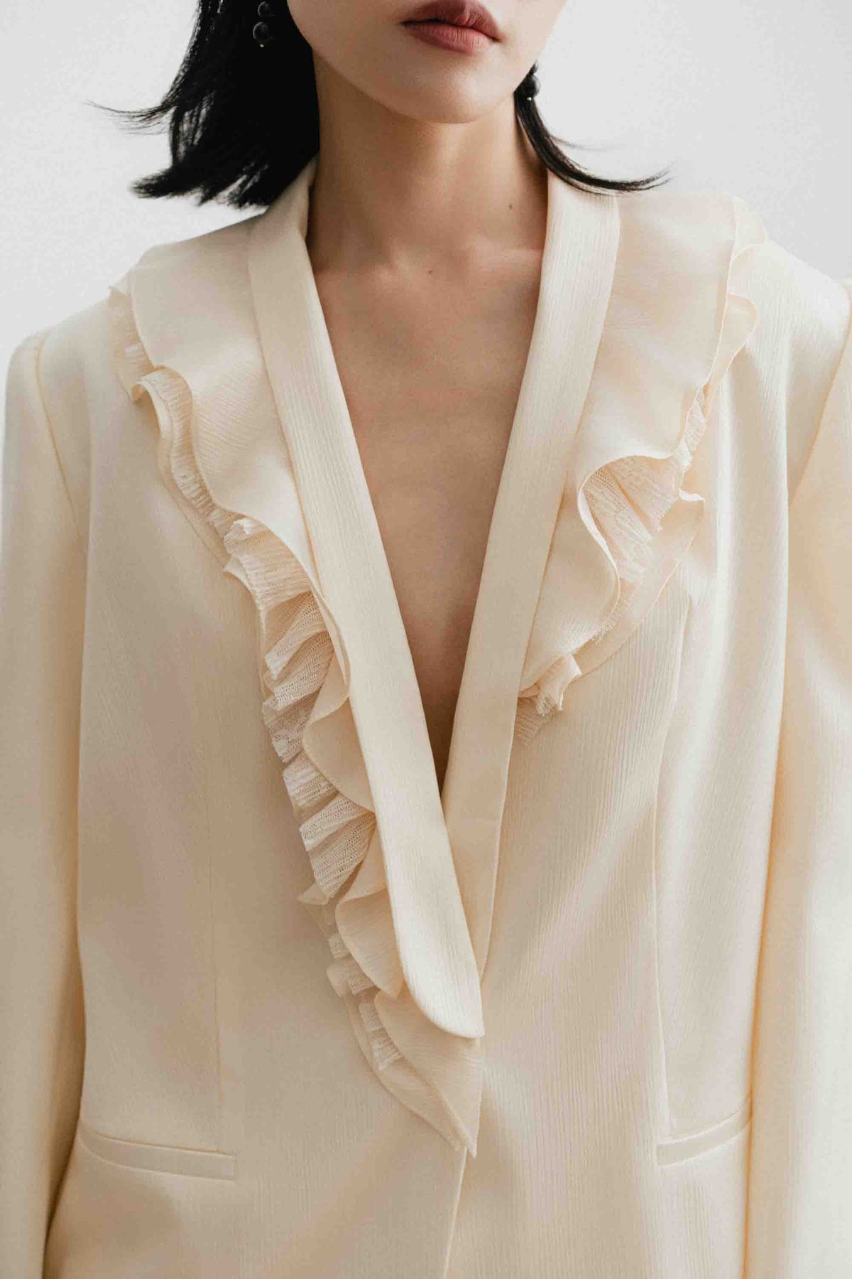 V-Neck Ruffle Blazer