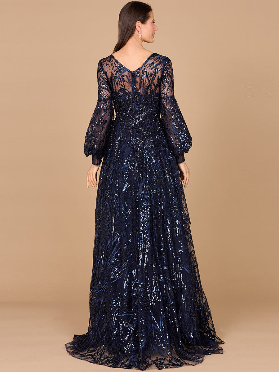 V Neckline Long Sleeve Gown 29198
