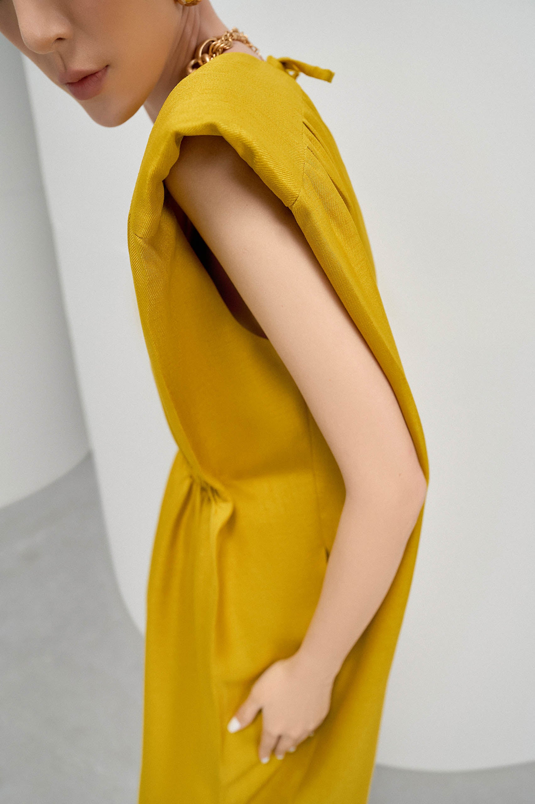 V-neck Square Shoulder Dress