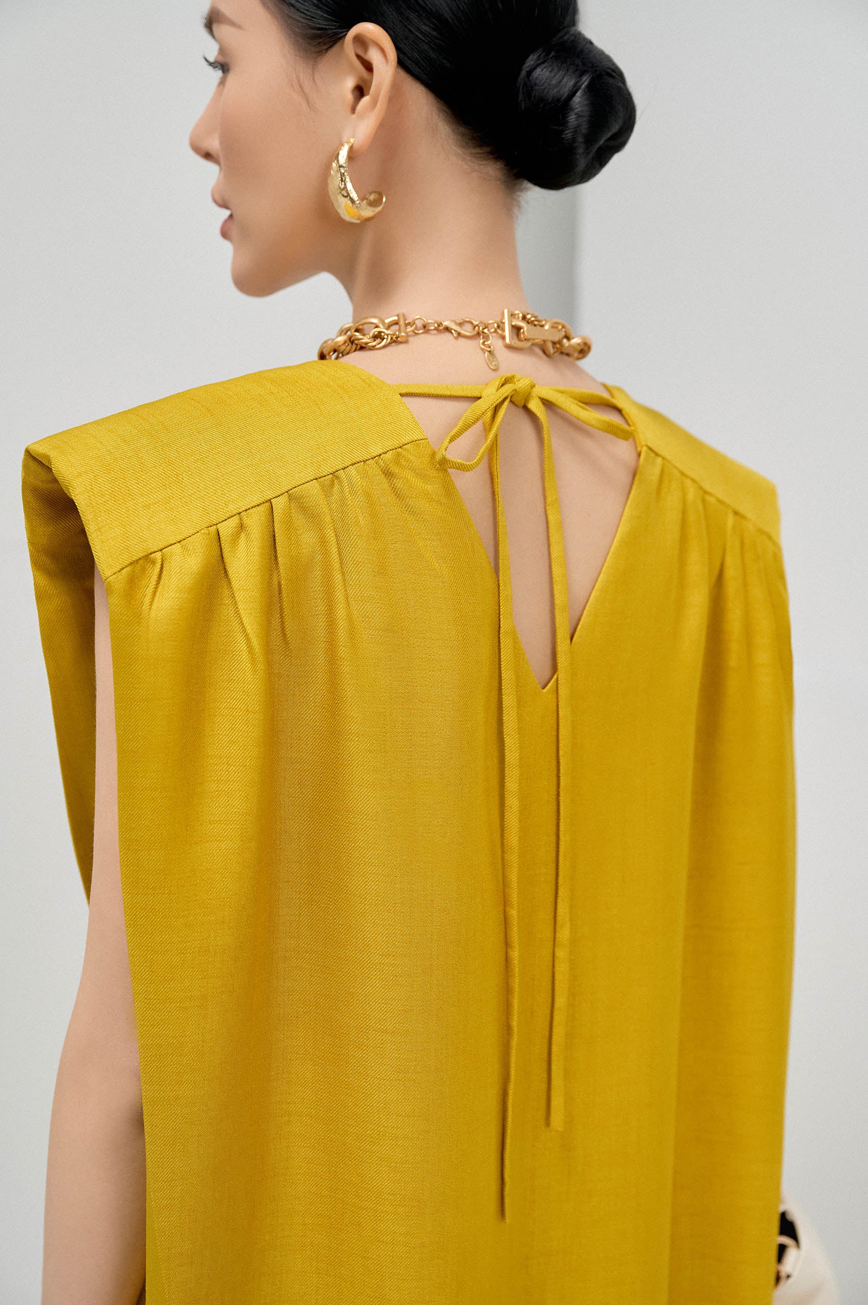 V-neck Square Shoulder Dress