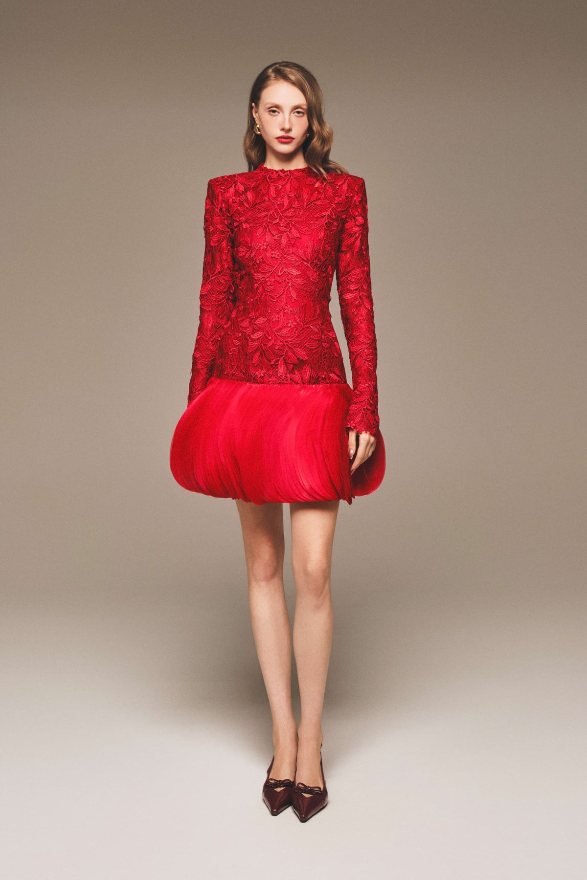 Lace & Organza Bubble Mini Dress