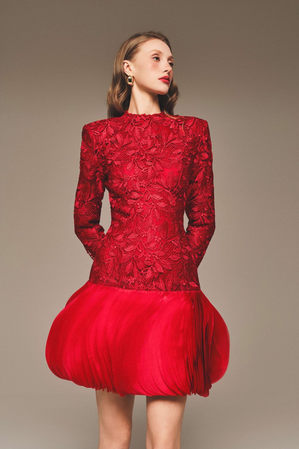 Lace & Organza Bubble Mini Dress