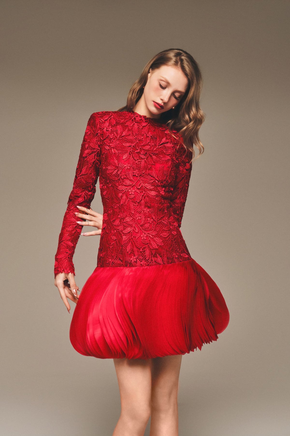 Lace & Organza Bubble Mini Dress
