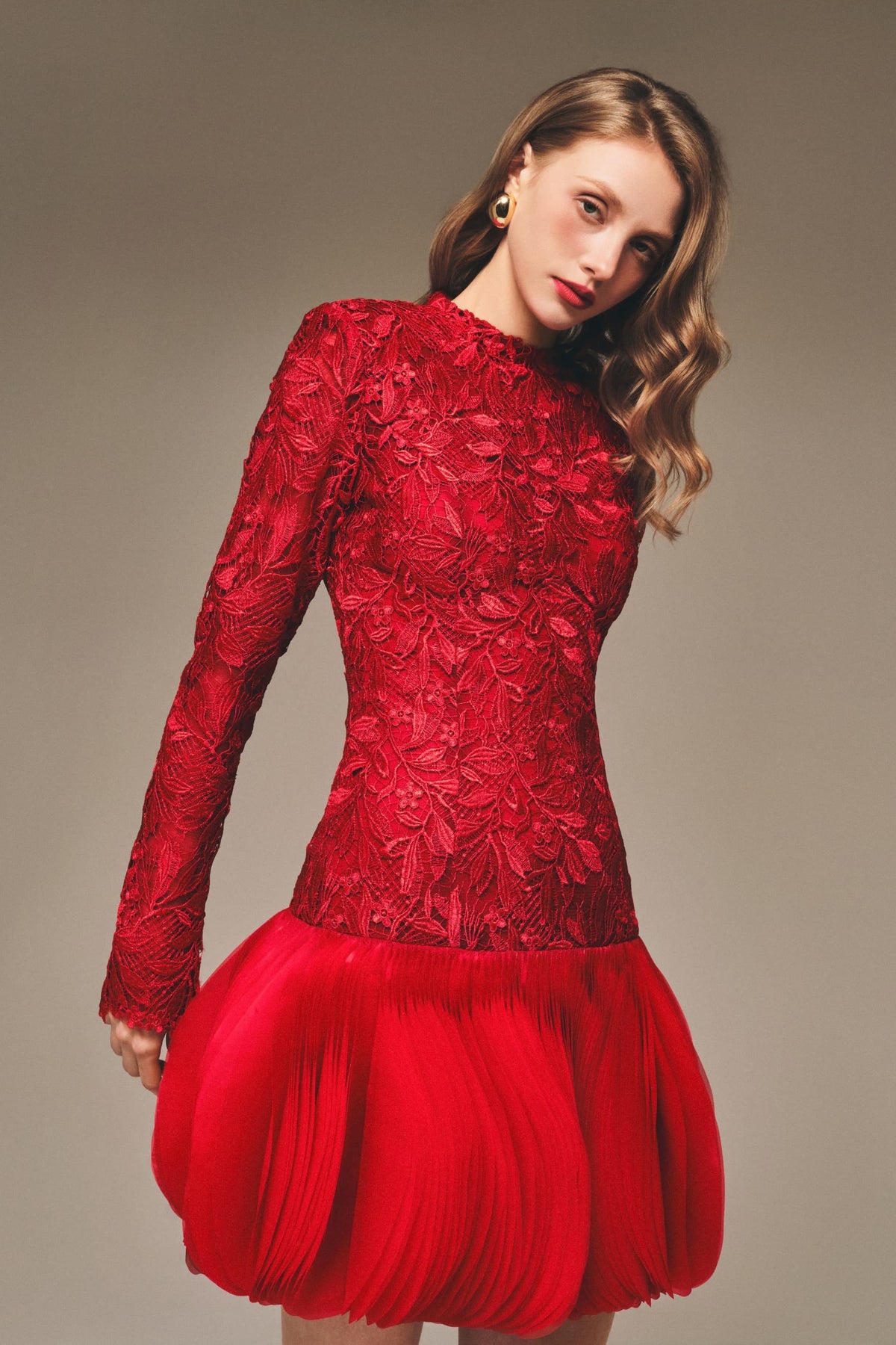 Lace & Organza Bubble Mini Dress