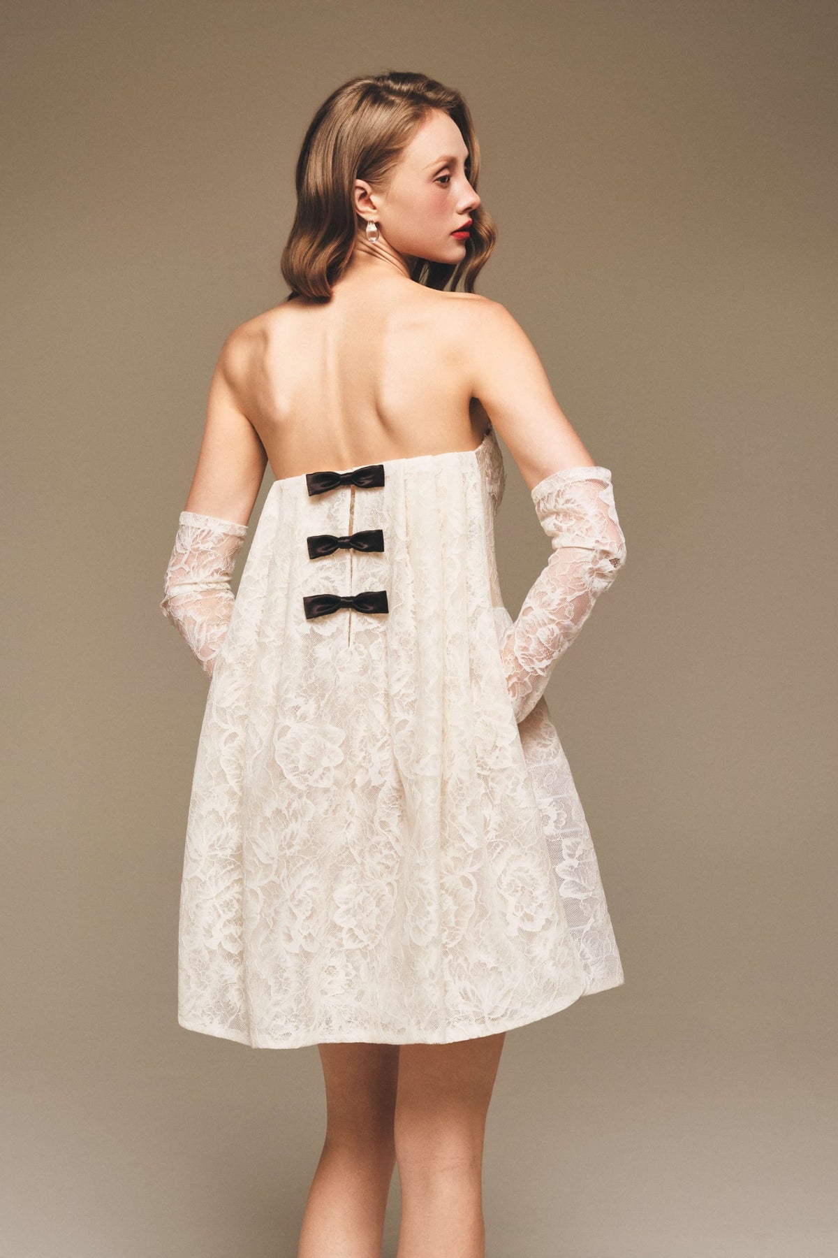Off-Shoulder Fine Floral Lace Corset Mini Dress