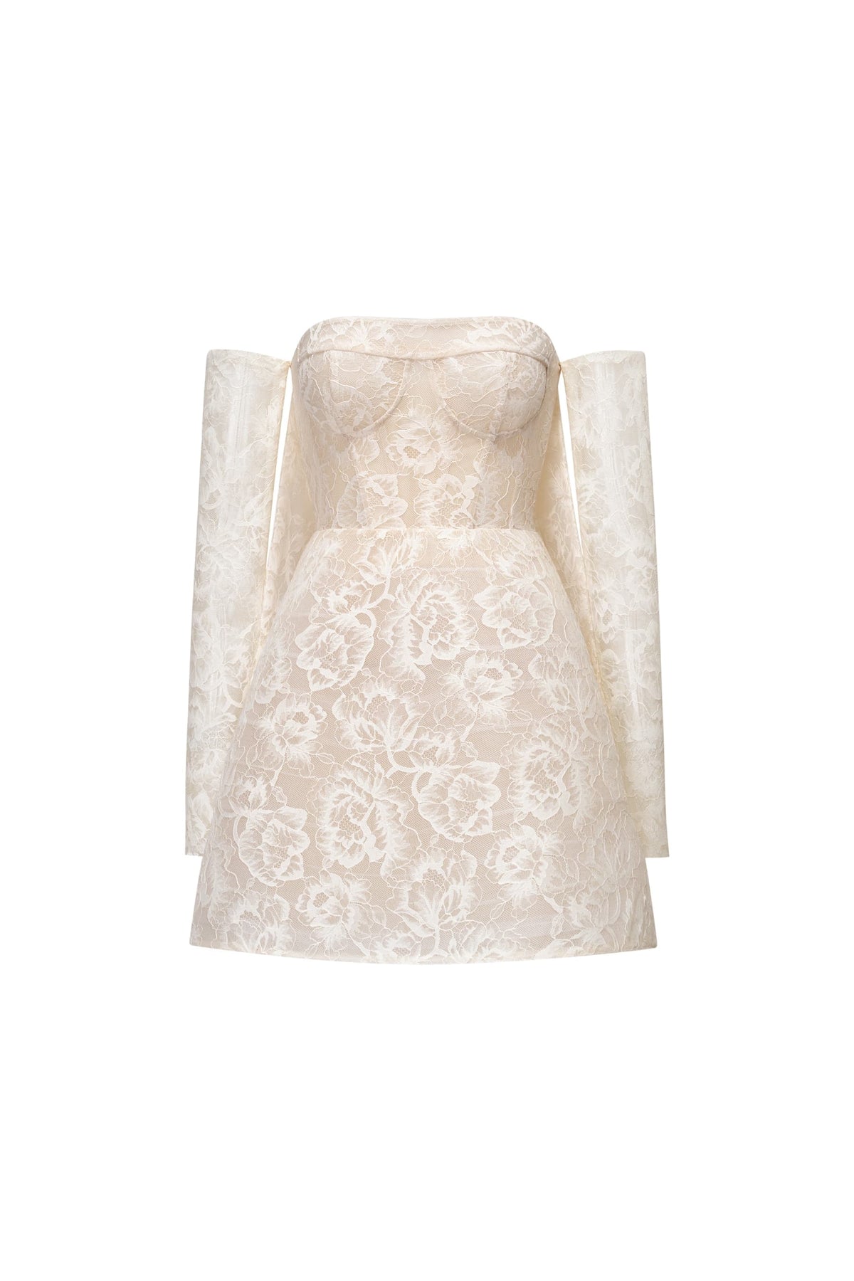 Off-Shoulder Fine Floral Lace Corset Mini Dress