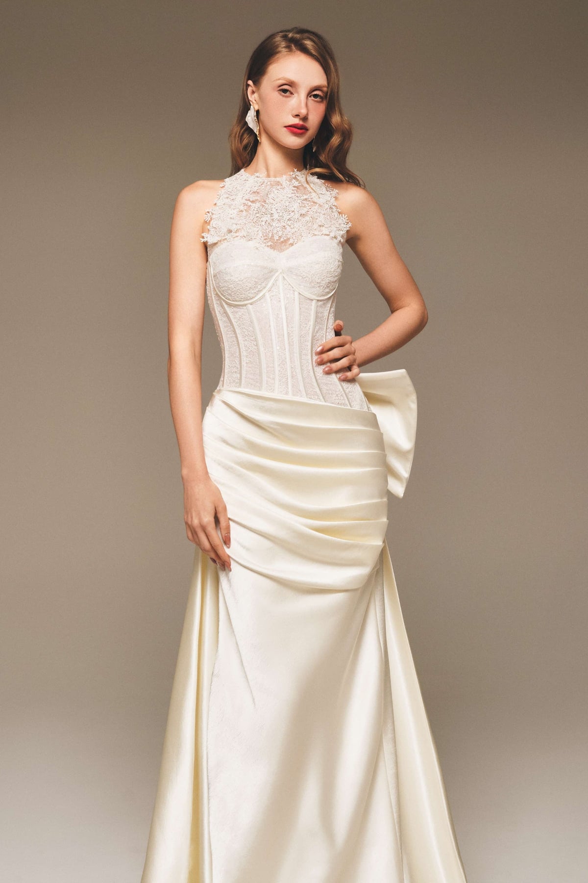 Corset Lace Draped Silk Gown