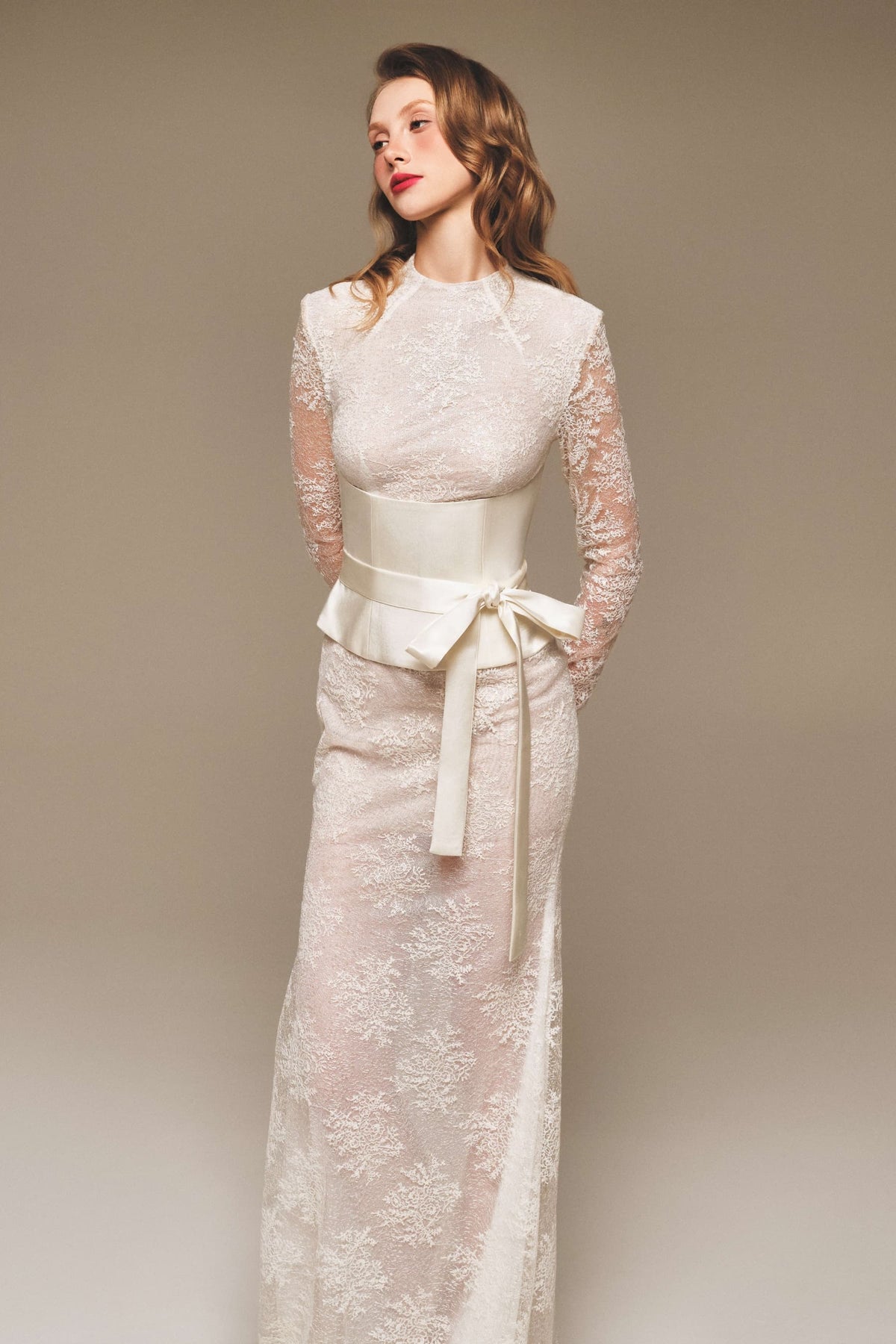 Lace & Suzhou Silk Bow Waist Gown