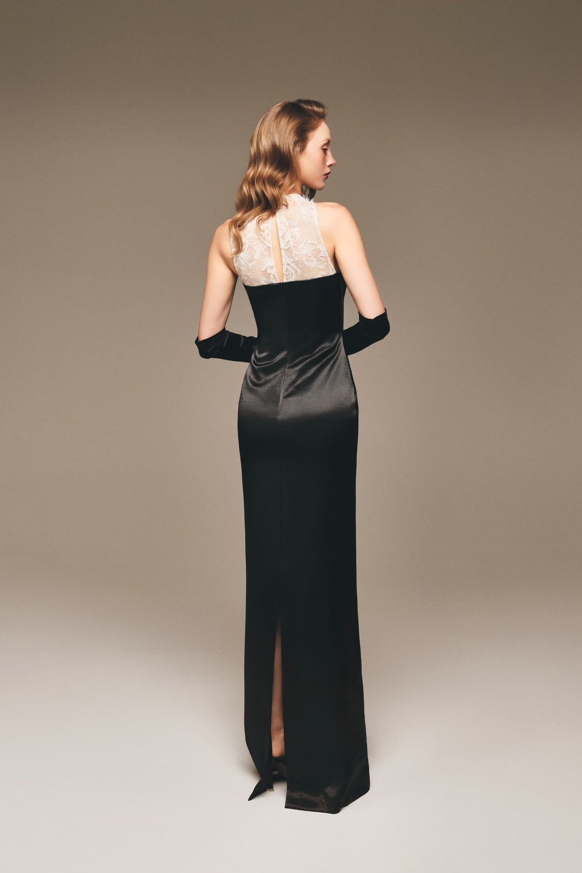 Floral Lace Panel Suzhou Silk Bow Gown
