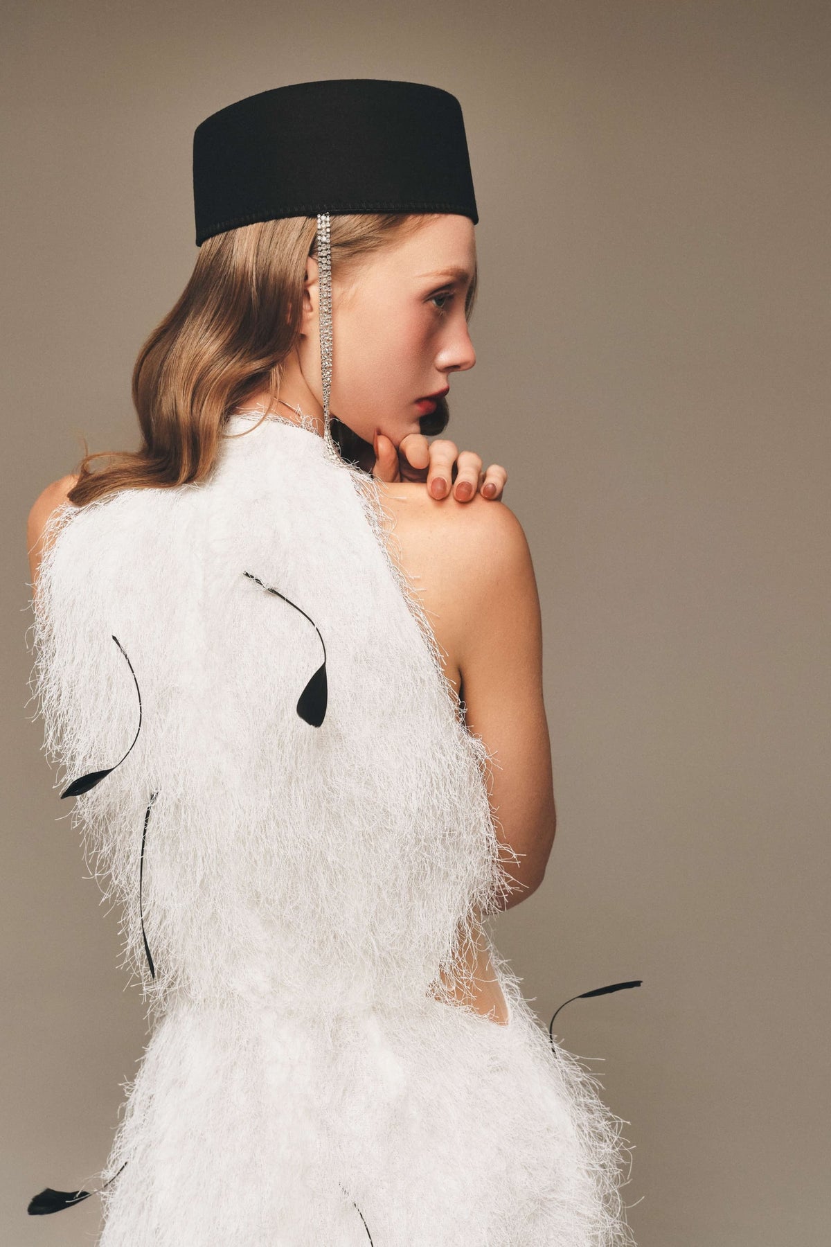 Textured Feather Halter Maxi Gown