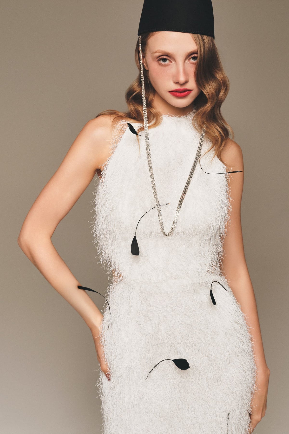 Textured Feather Halter Maxi Gown