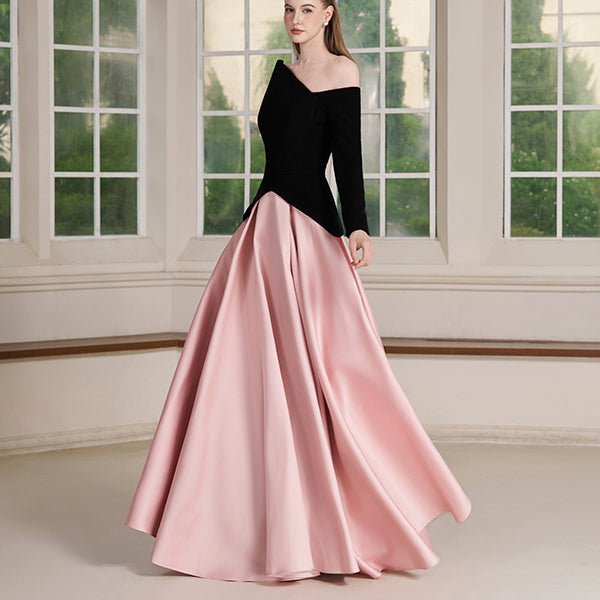 Belle Dress – Asymmetric Off-Shoulder Two-Tone Evening Gown
