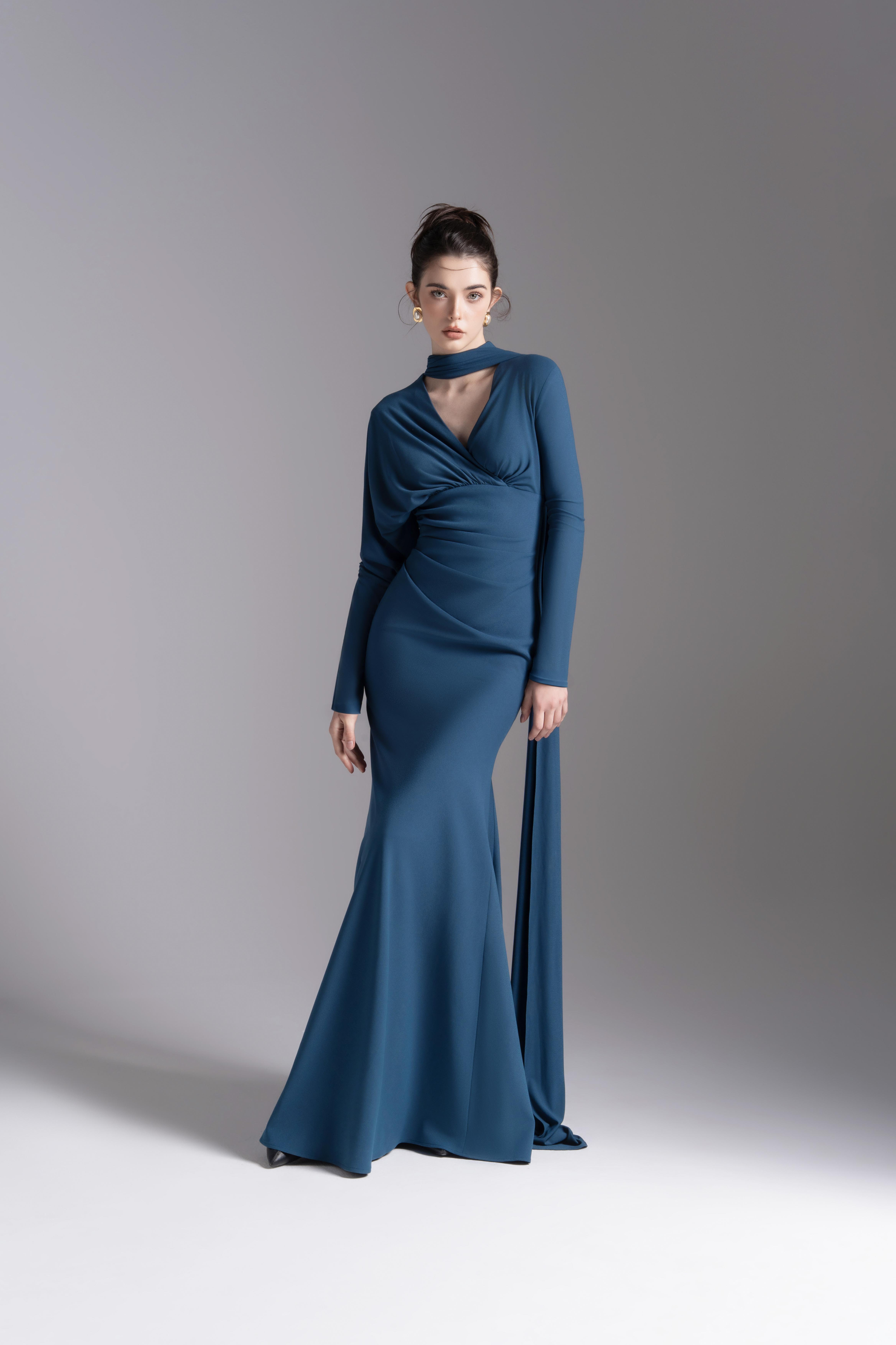 Whisper Trail Dress in Midnight Blue