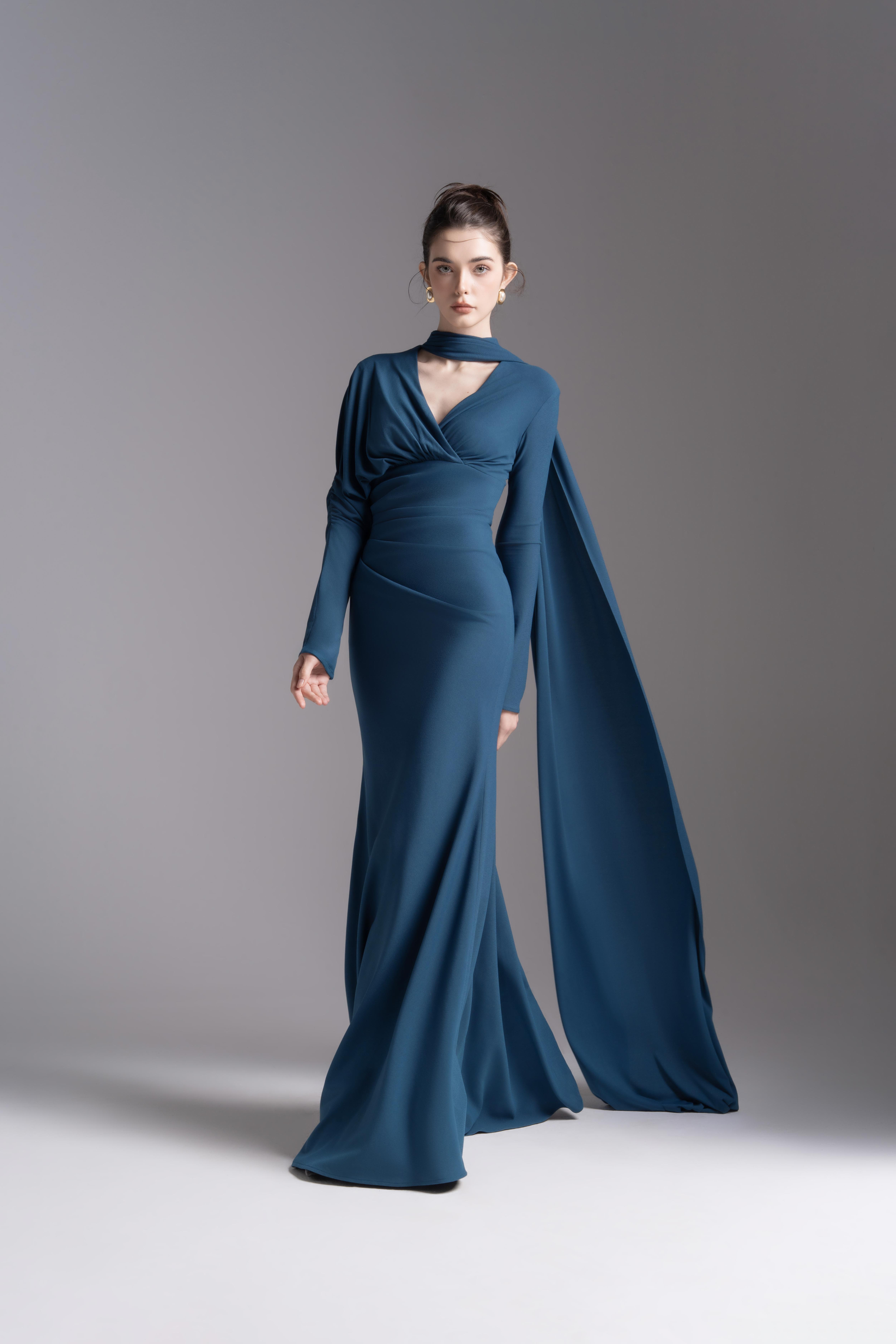 Whisper Trail Dress in Midnight Blue