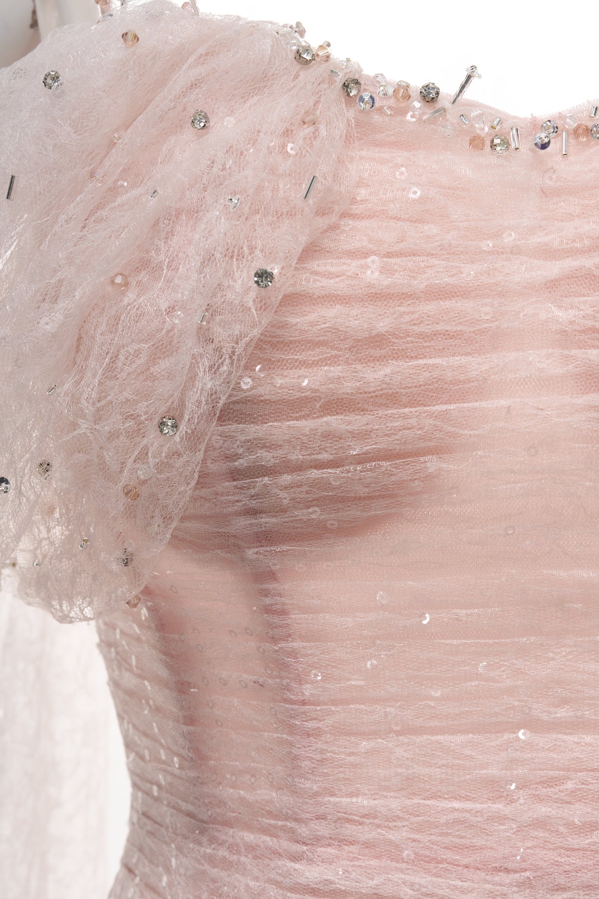 BLOSSOM DRESS by Joséphine in pink — Close-up of bead and sequin embellishments
