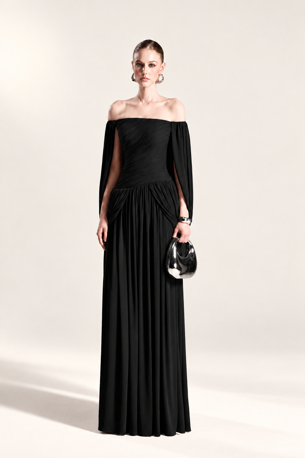 Cape-Sleeve Gown