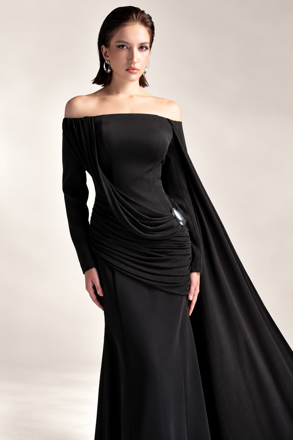 Off-Shoulder Draped Gown