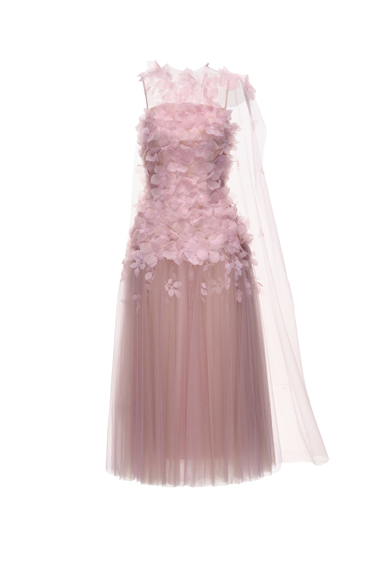 Joséphine DULCIE dress in LightPurple, floral appliqué and layered sheer skirt