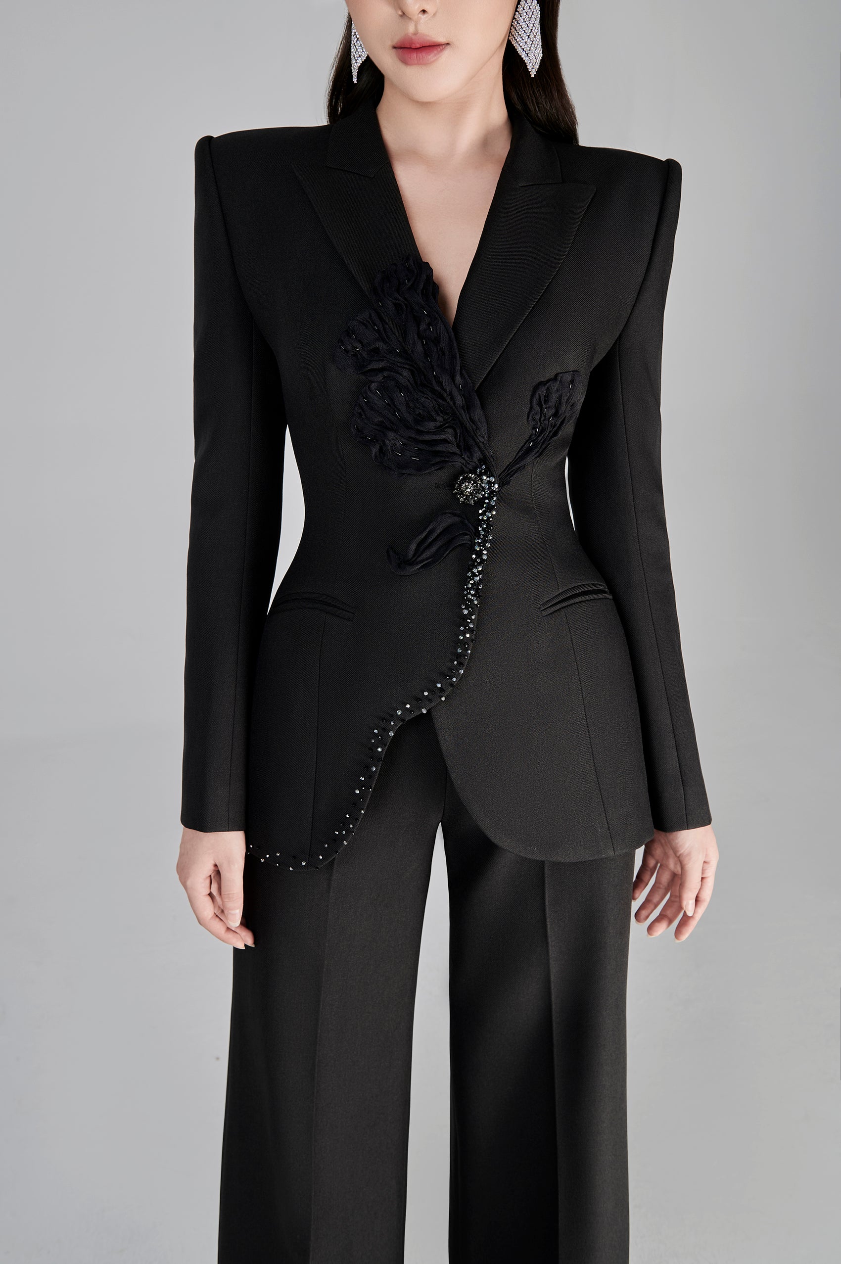 Josefin Black Floral 3D Blazer