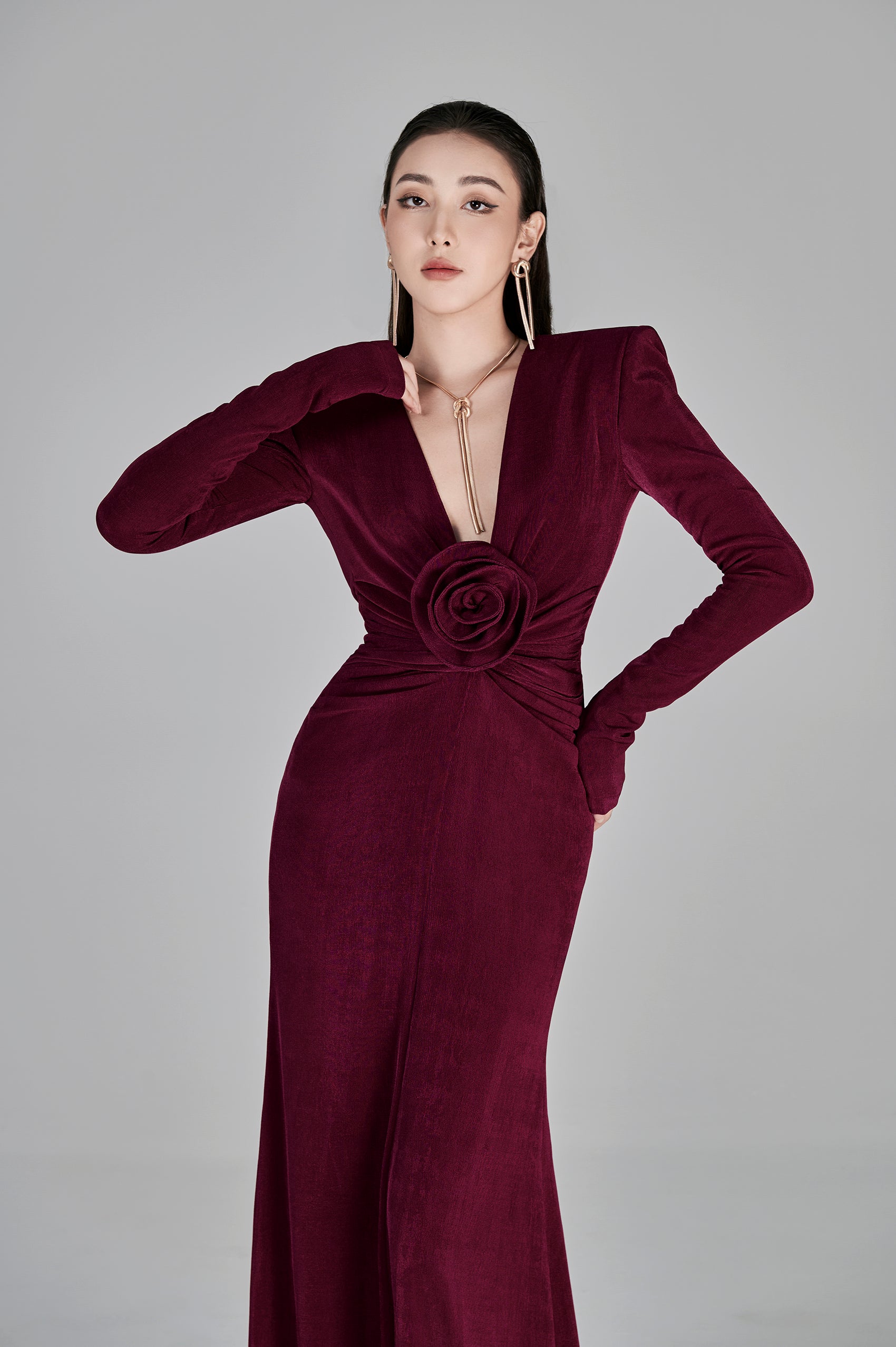 Erina Deep V-neck Fishtail Gown