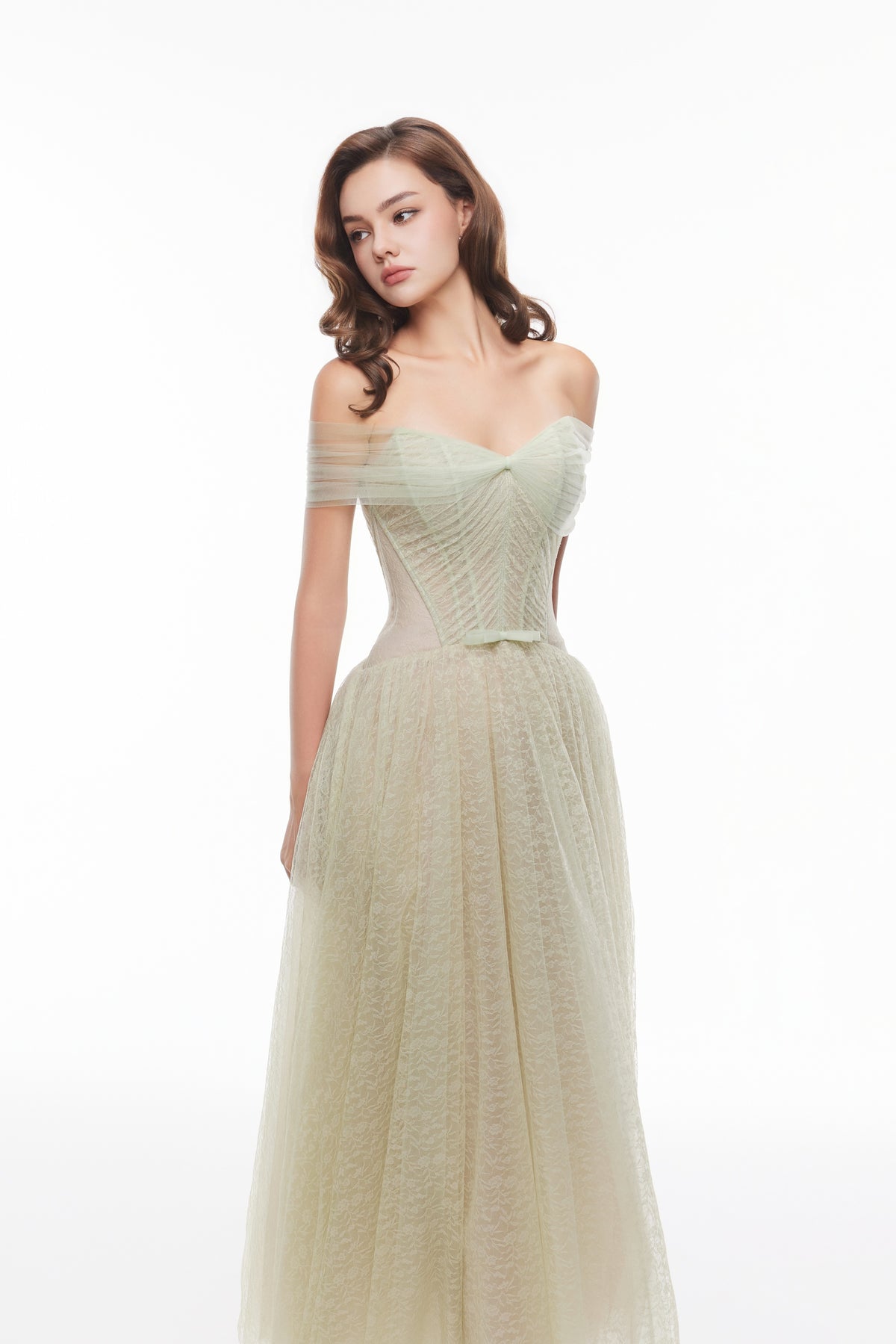 LEALIA DRESS by Joséphine in Mint, three-quarter front view