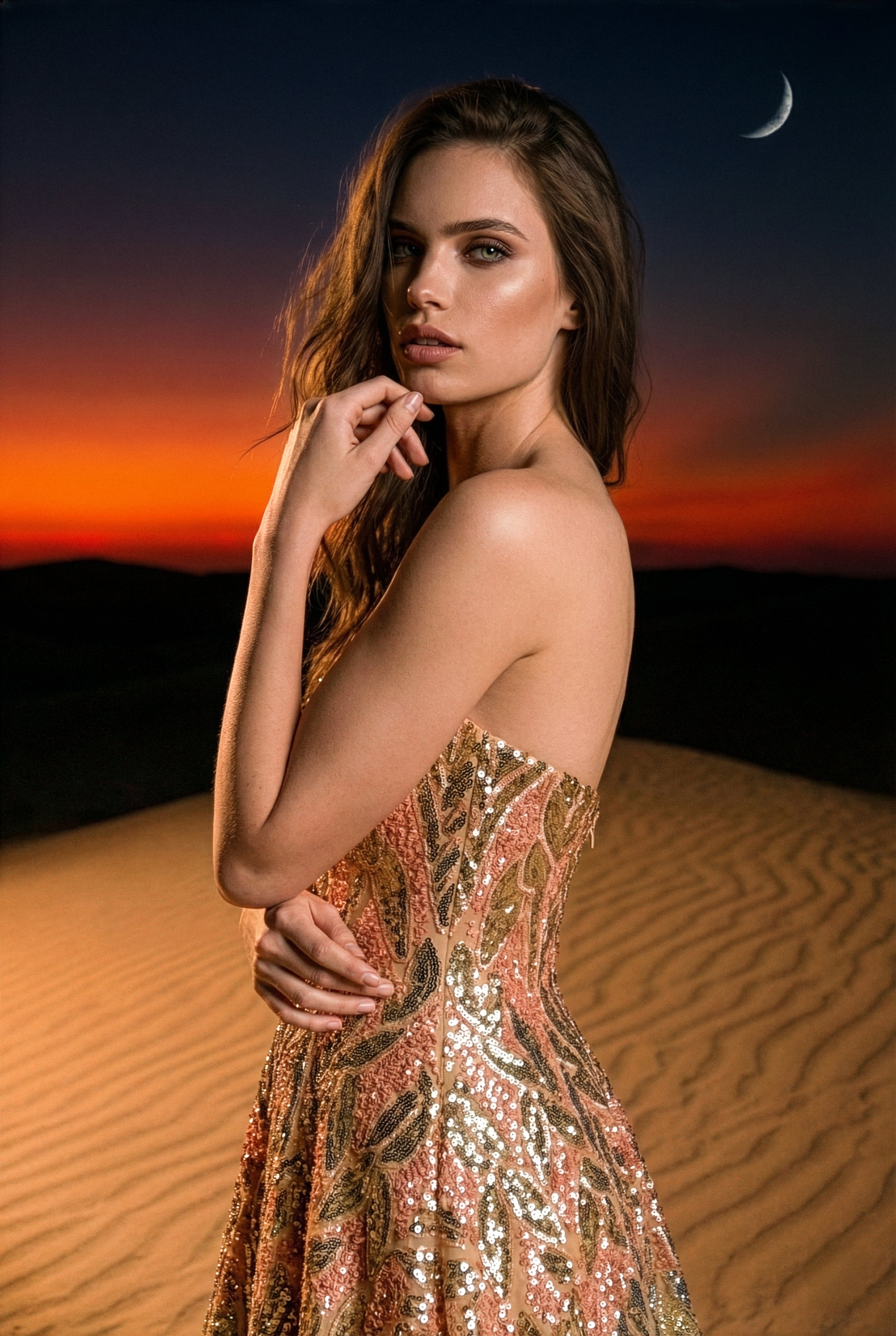 Nour Fathallah M1013 - Embellished Black Ball Gown with Metallic Botanical Detail