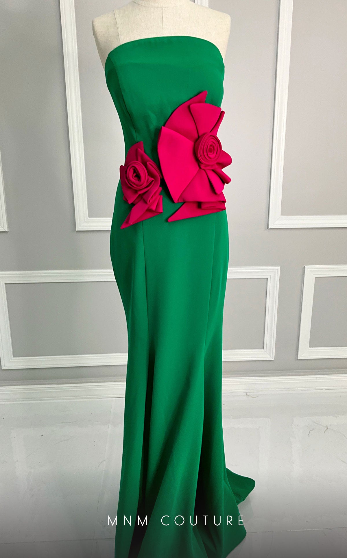 MNM Couture V07456 in Green/Fuchsia – full-length view