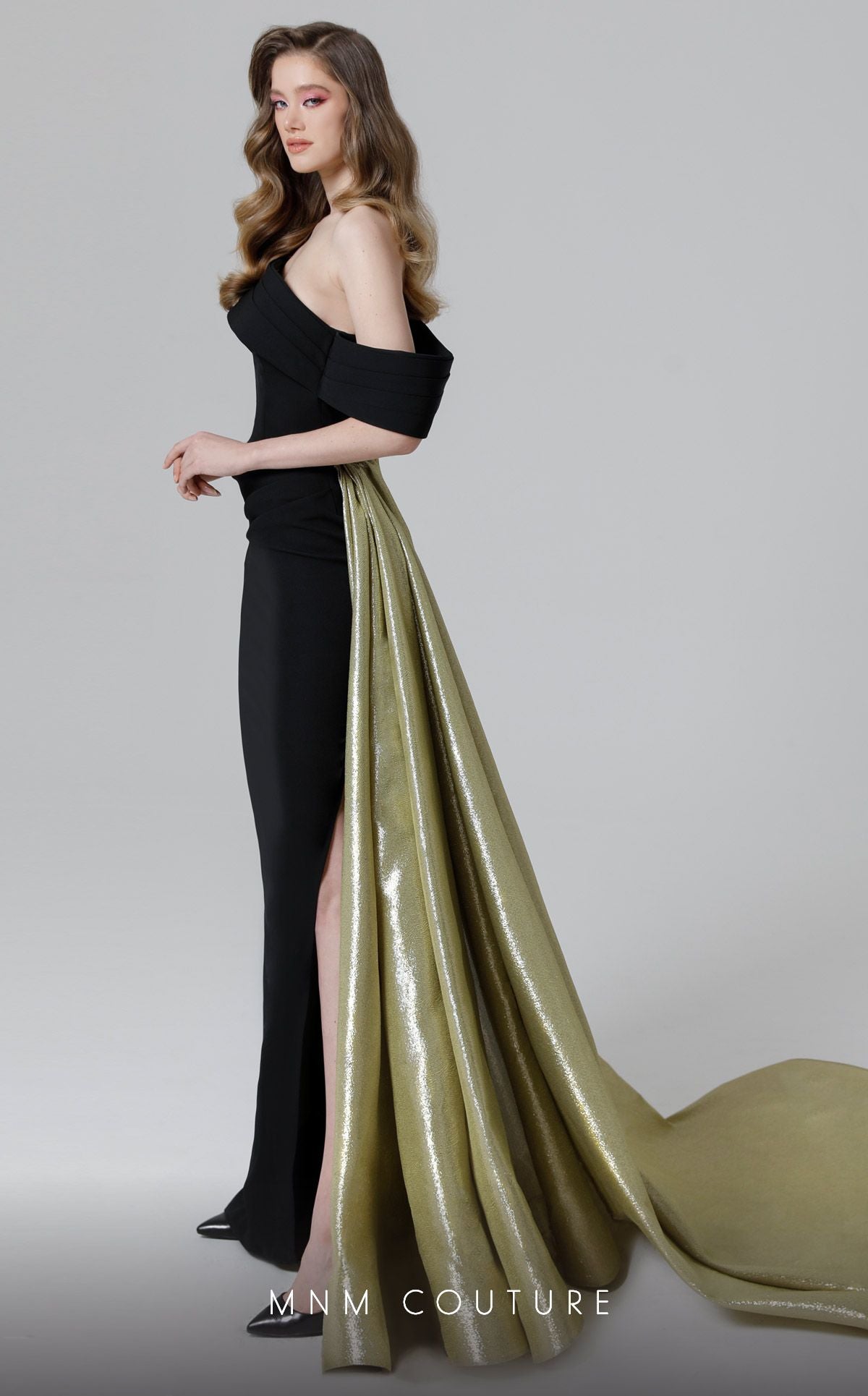 Off Shoulder Asymmetric Evening Gown N0466