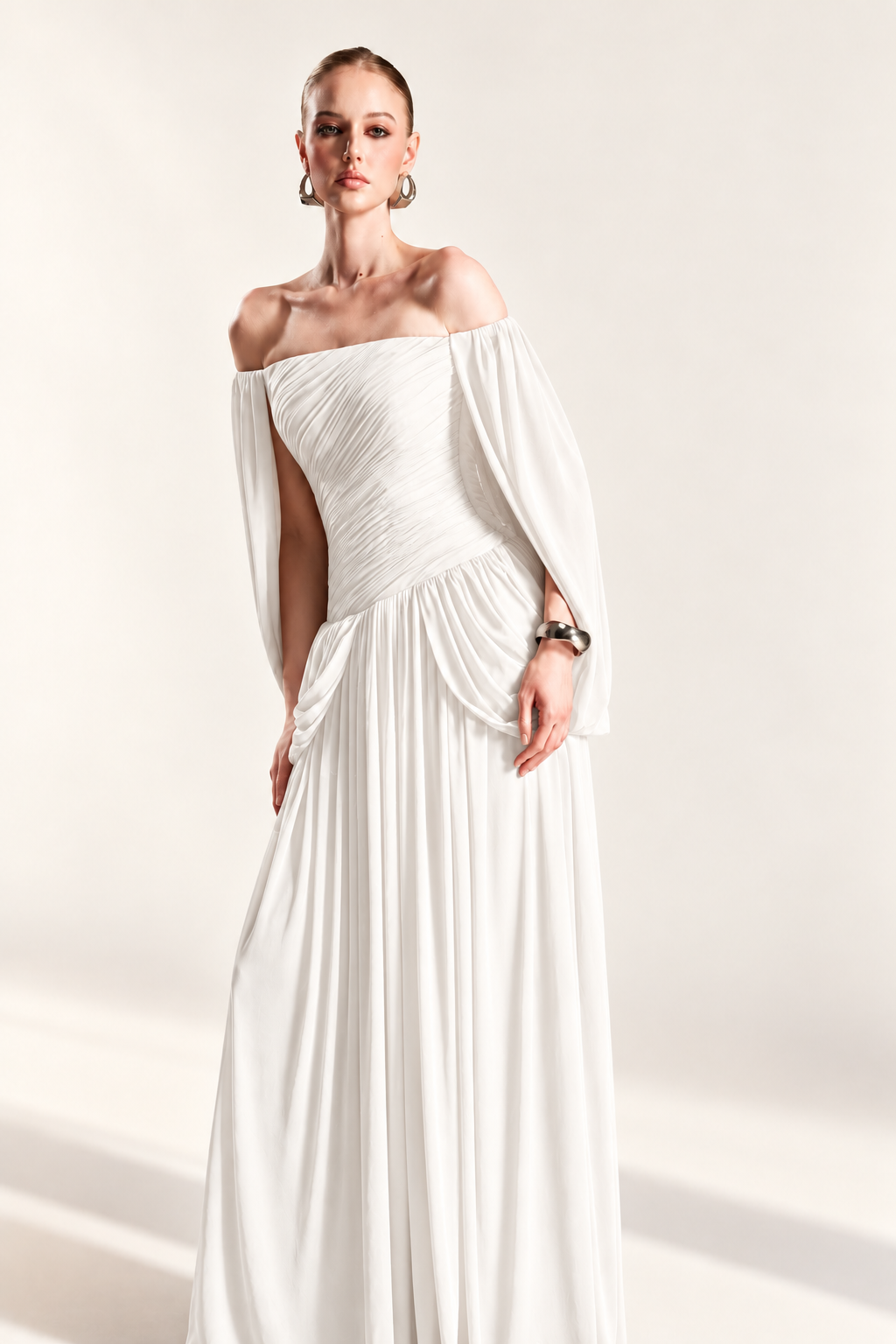 Cape-Sleeve Gown