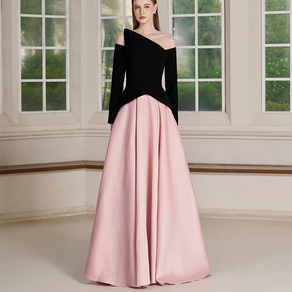 Belle Dress – Asymmetric Off-Shoulder Two-Tone Evening Gown
