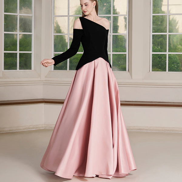 Belle Dress – Asymmetric Off-Shoulder Two-Tone Evening Gown
