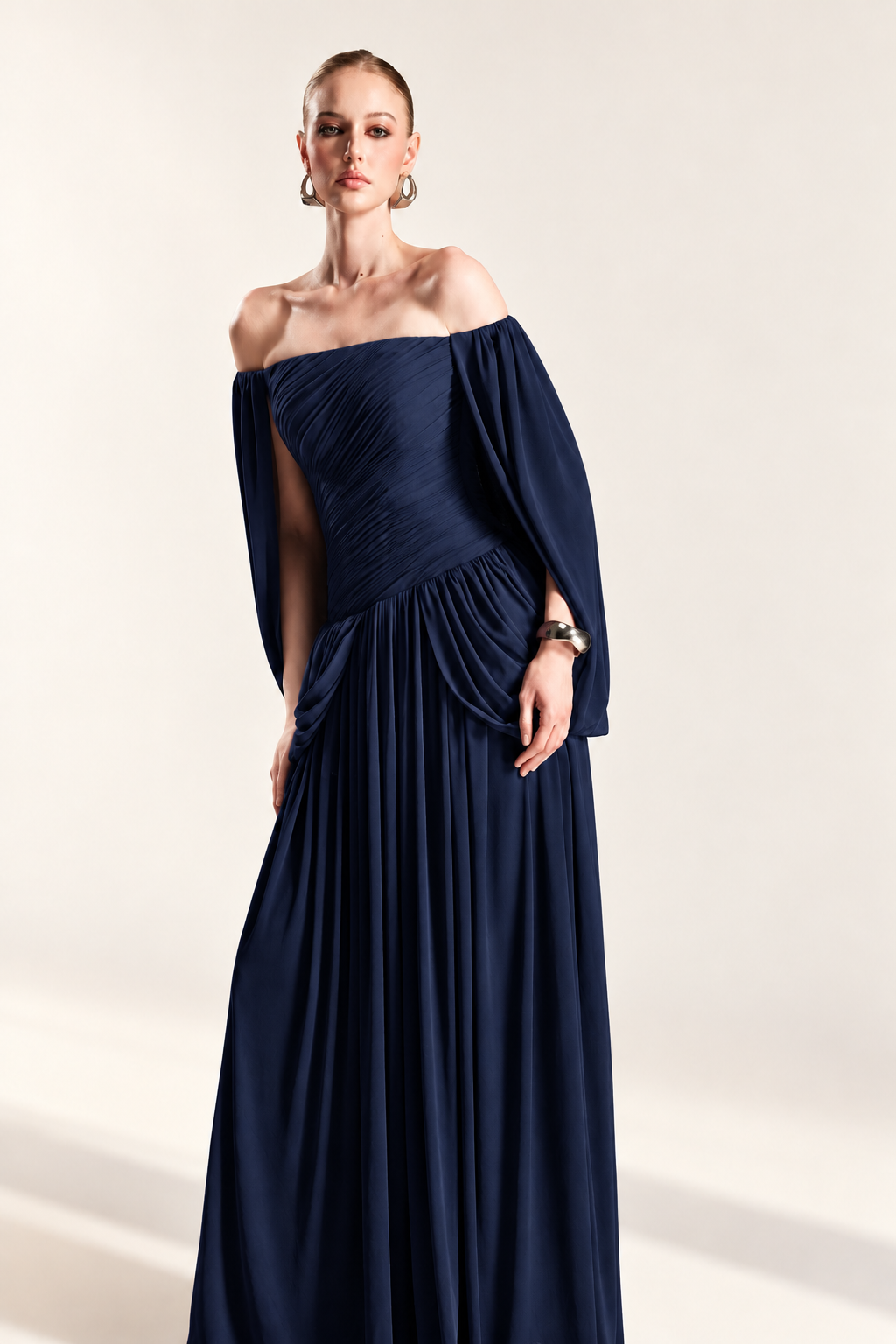 Cape-Sleeve Gown