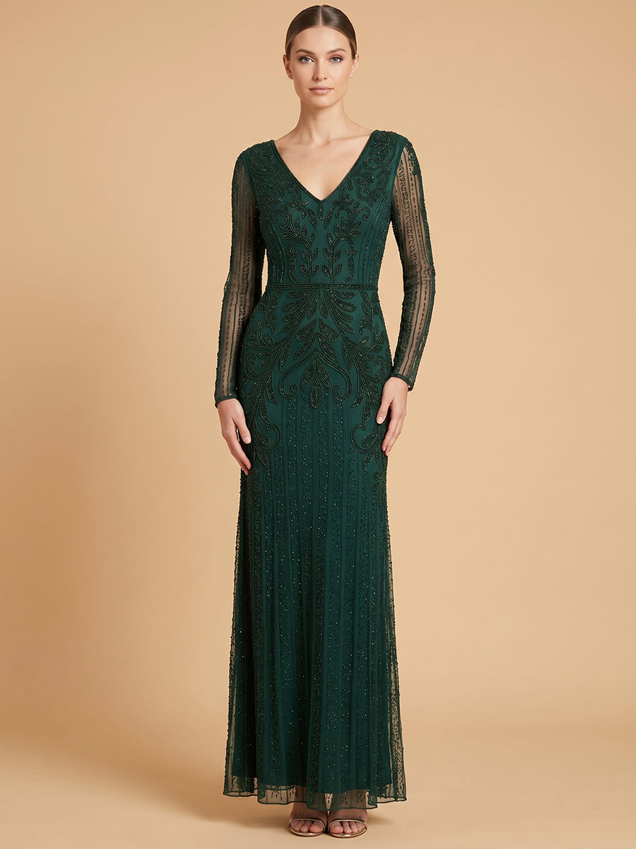 Long Sleeve Beaded Gown | 28841