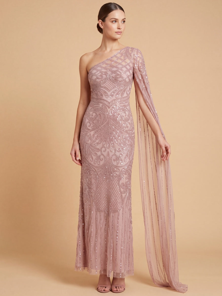 One Sleeve Beaded Gown | 28843