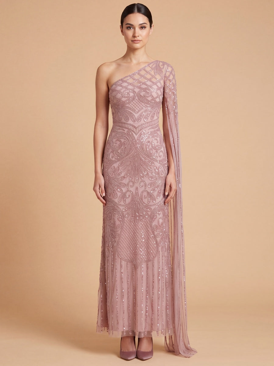 One Sleeve Beaded Gown | 28843