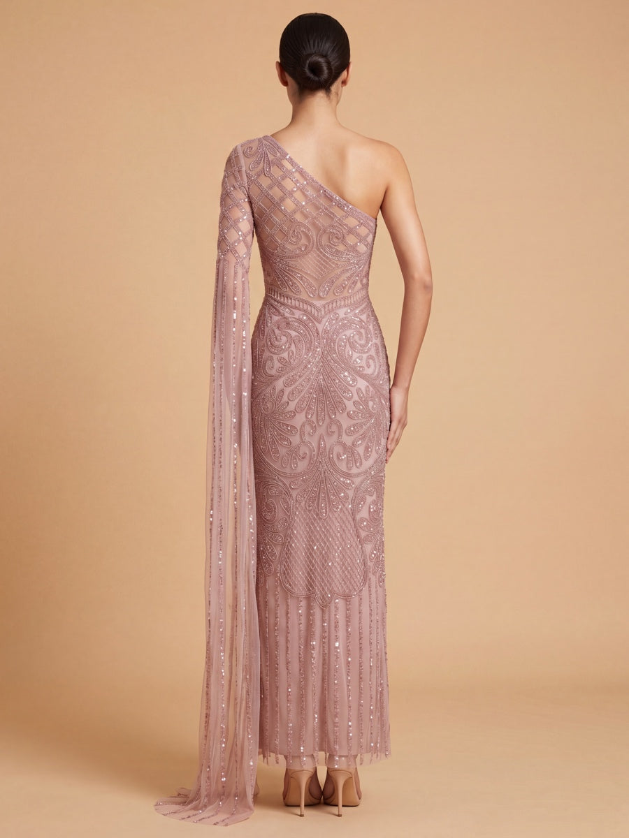 One Sleeve Beaded Gown | 28843
