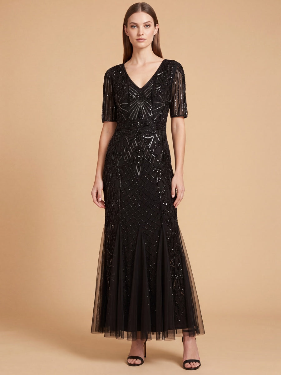 Embellished Gown with Cape Sleeves | 28845