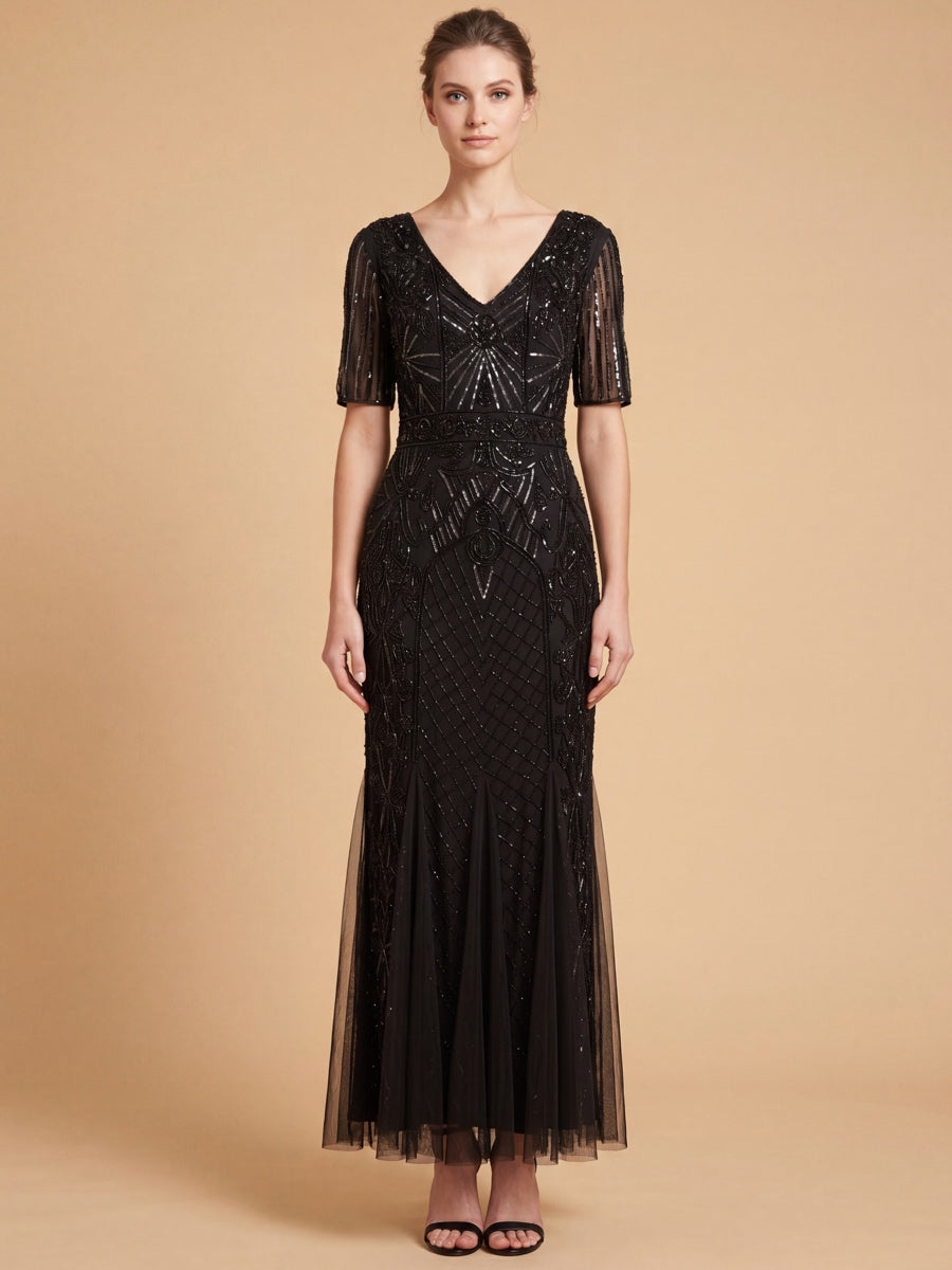 Embellished Gown with Cape Sleeves | 28845
