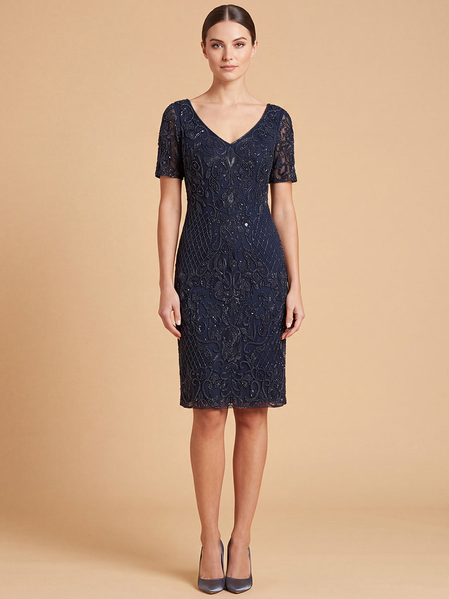 Embellished Midi Dress with Short Sleeves | 28846