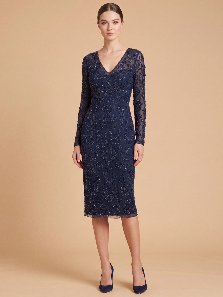 3D Floral Embellished Midi Dress with Cape Sleeves | 28847