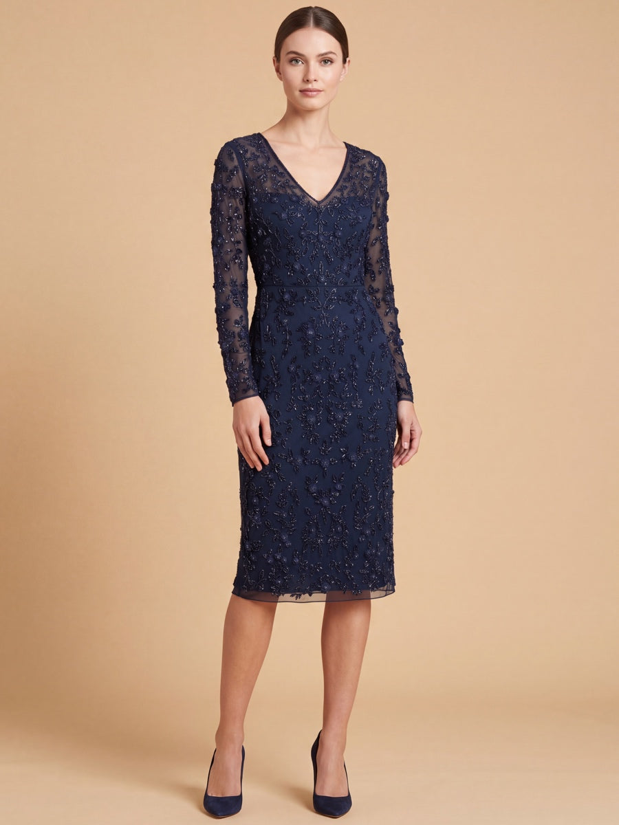 3D Floral Embellished Midi Dress with Cape Sleeves | 28847