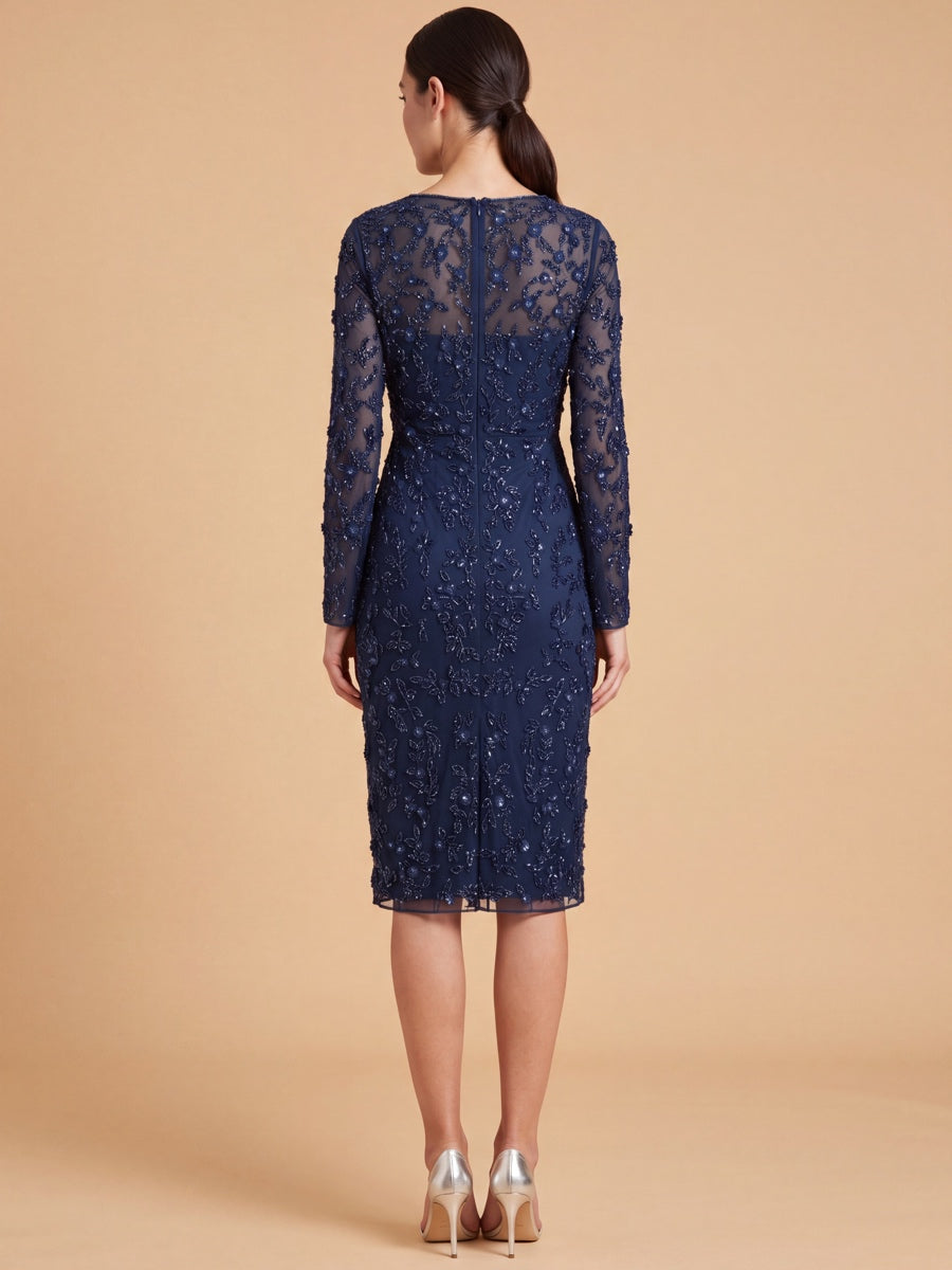 3D Floral Embellished Midi Dress with Cape Sleeves | 28847