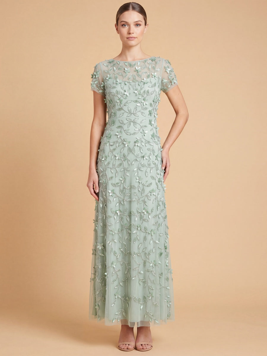 3D Floral Embellished Gown with Cap Sleeves | 28850