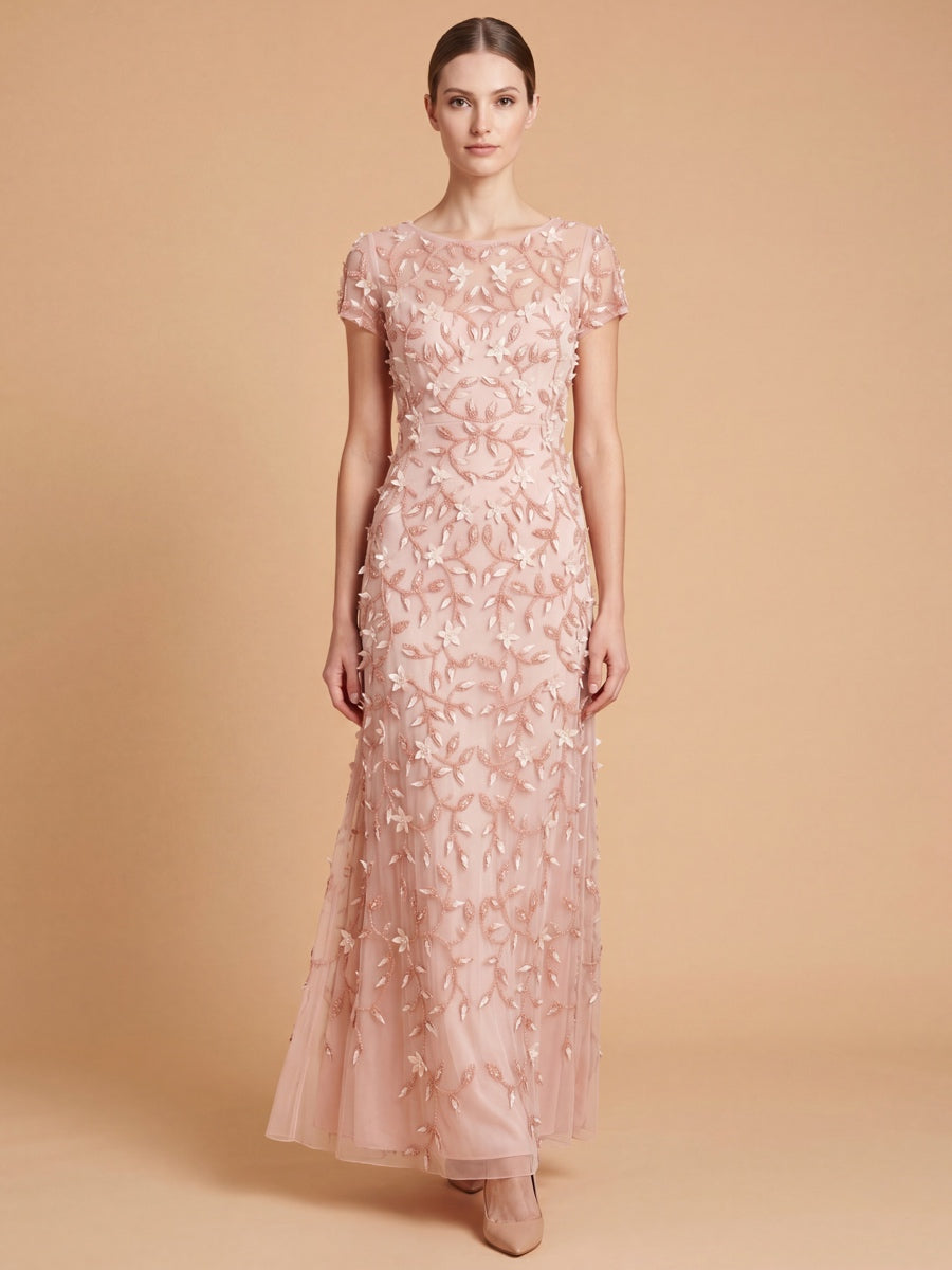 3D Floral Embellished Gown with Cap Sleeves | 28850