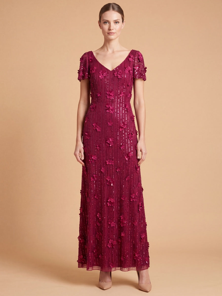 3D Floral Embellished Gown with Cape Sleeves | 28852